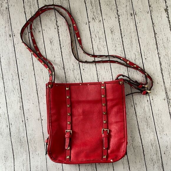 Red Studded Leather Handbag - Picture 1 of 10